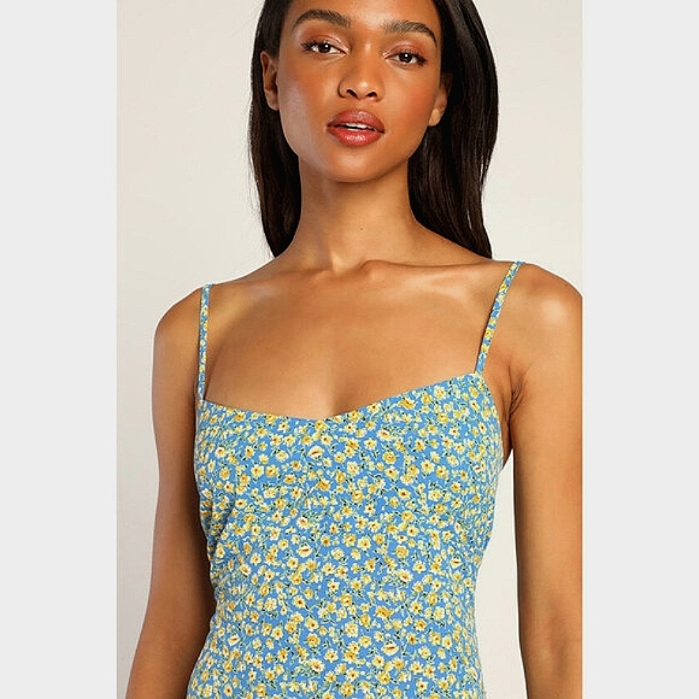 Lulus Blue Floral Print Cutout Midi Dress - Picture 2 of 12